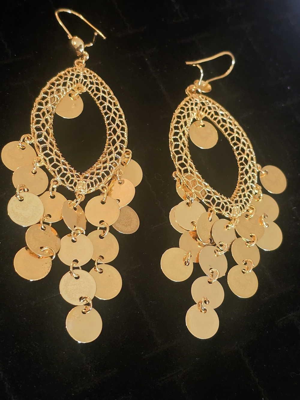 22kgp Dubai Jewelry Gold Dangle Coin Chandelier Earrings